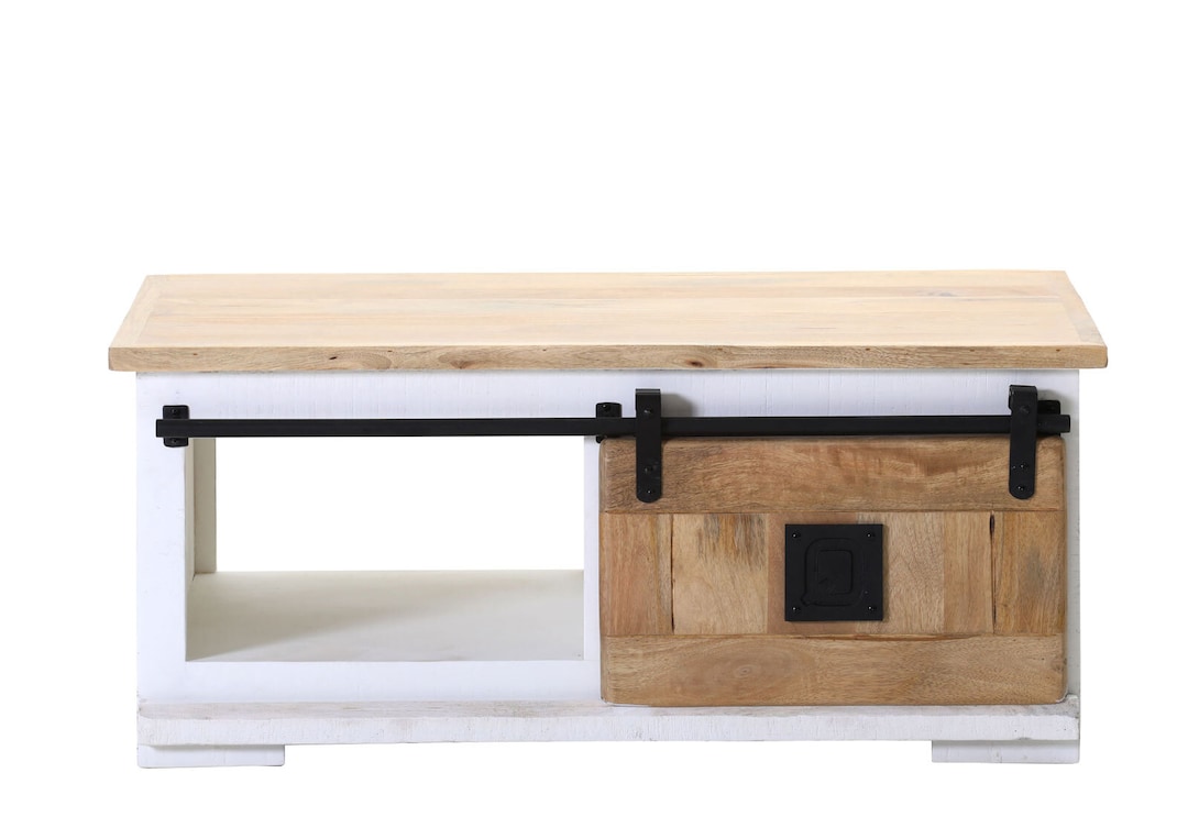 PHILL HILL Couchtisch LEWIS 95 x 65 x 45 cm Mango massiv/weiß/schwarz