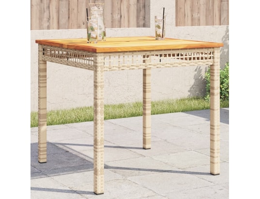 VIDAXL - Table de jardin beige 80x80x75 cm résine tressée et bois aca...