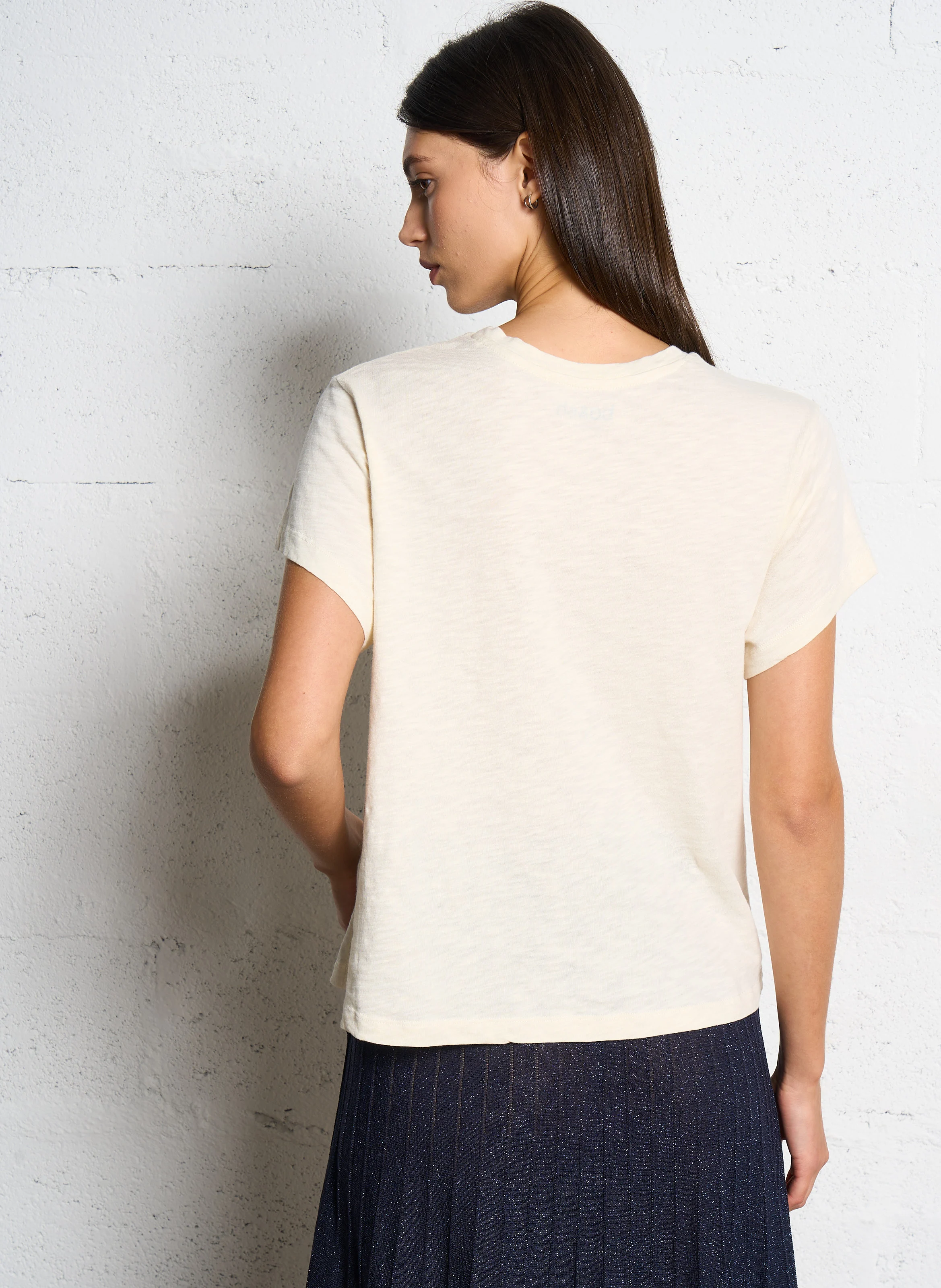 VIC - Tee-shirt droit col rond en coton | Beige