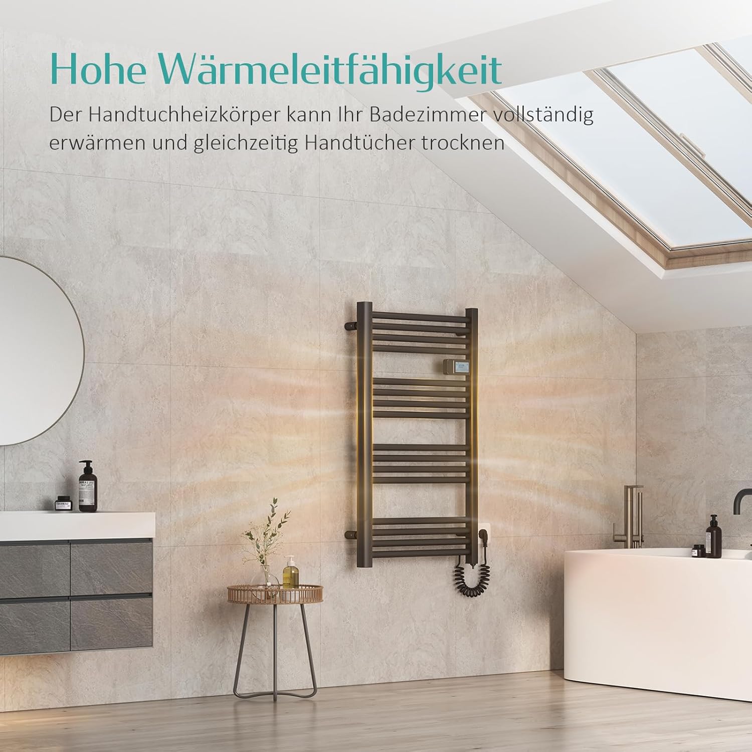 EMKE Elektrischer Handtuchheizkörper 75 x 40 cm, Badheizkörper Elektrisch mit Touchschalter Timer, Handtuchheizung Handtuchtrokner Handtuchwärmer Elektrisch Schwarz Matt 180W
