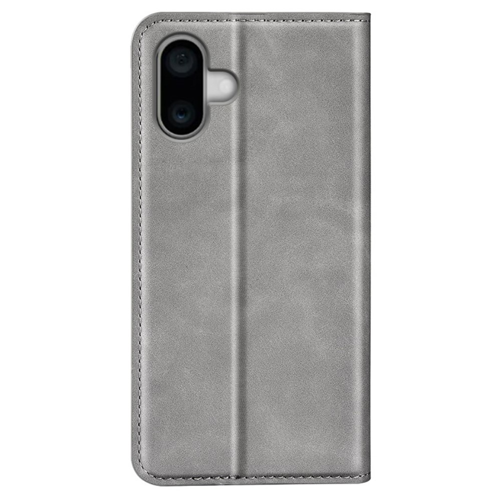 iPhone 16 Vintage Leder Tasche Flip Cover Fashion Design - Grau