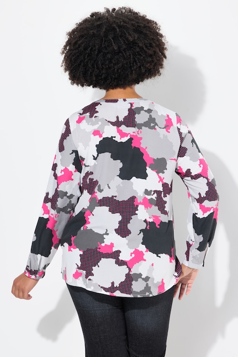 Bluse, Camouflage-Druck, Tunika-Ausschnitt