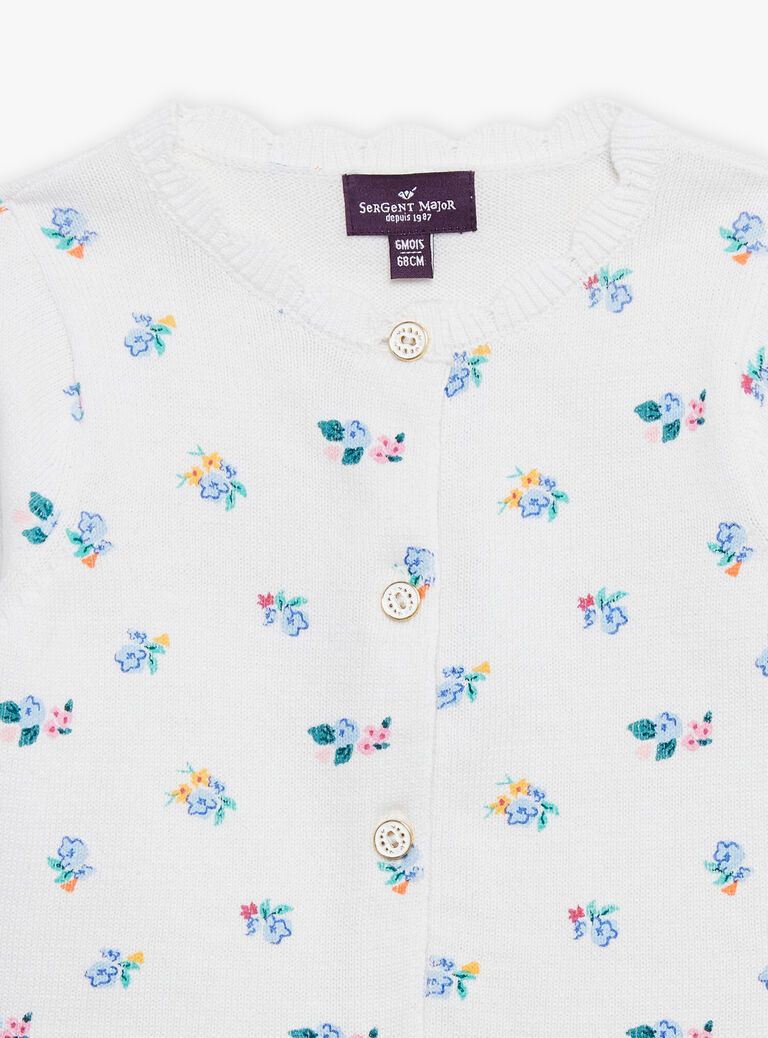 Gilet en tricot écru à imprimé fleuri