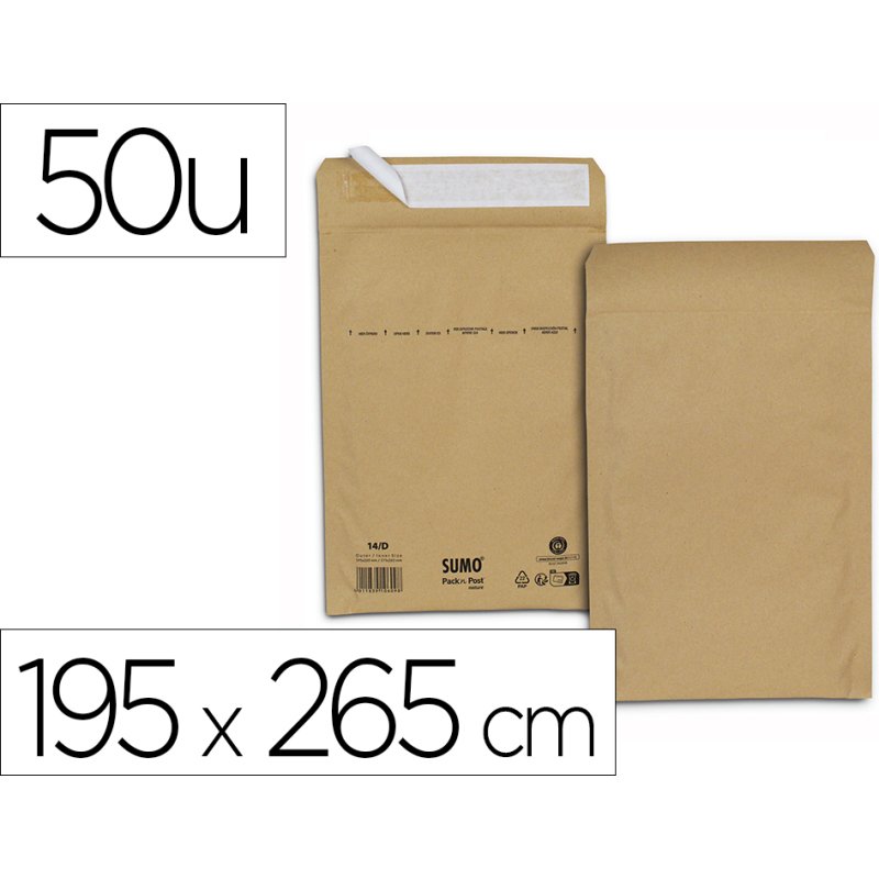 Pochette kraft sumo d auto-adh sive 195x265 mm      boite de 50 unites