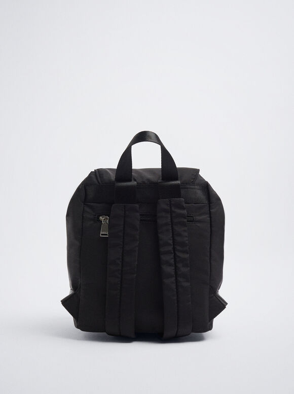 Mochila de nylon com pingente - Preta