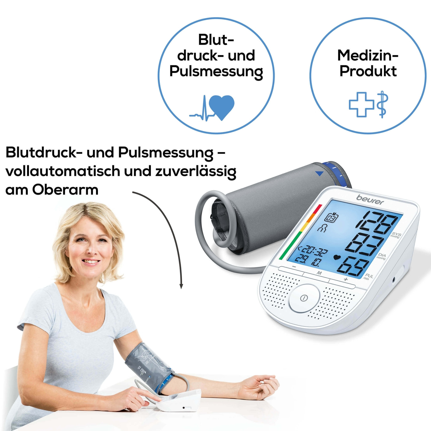 BM 49 Blutdruckmessgerät für den Oberarm mit Sprachausgabe   Arrhythmieerkennung (65628) - Weiss