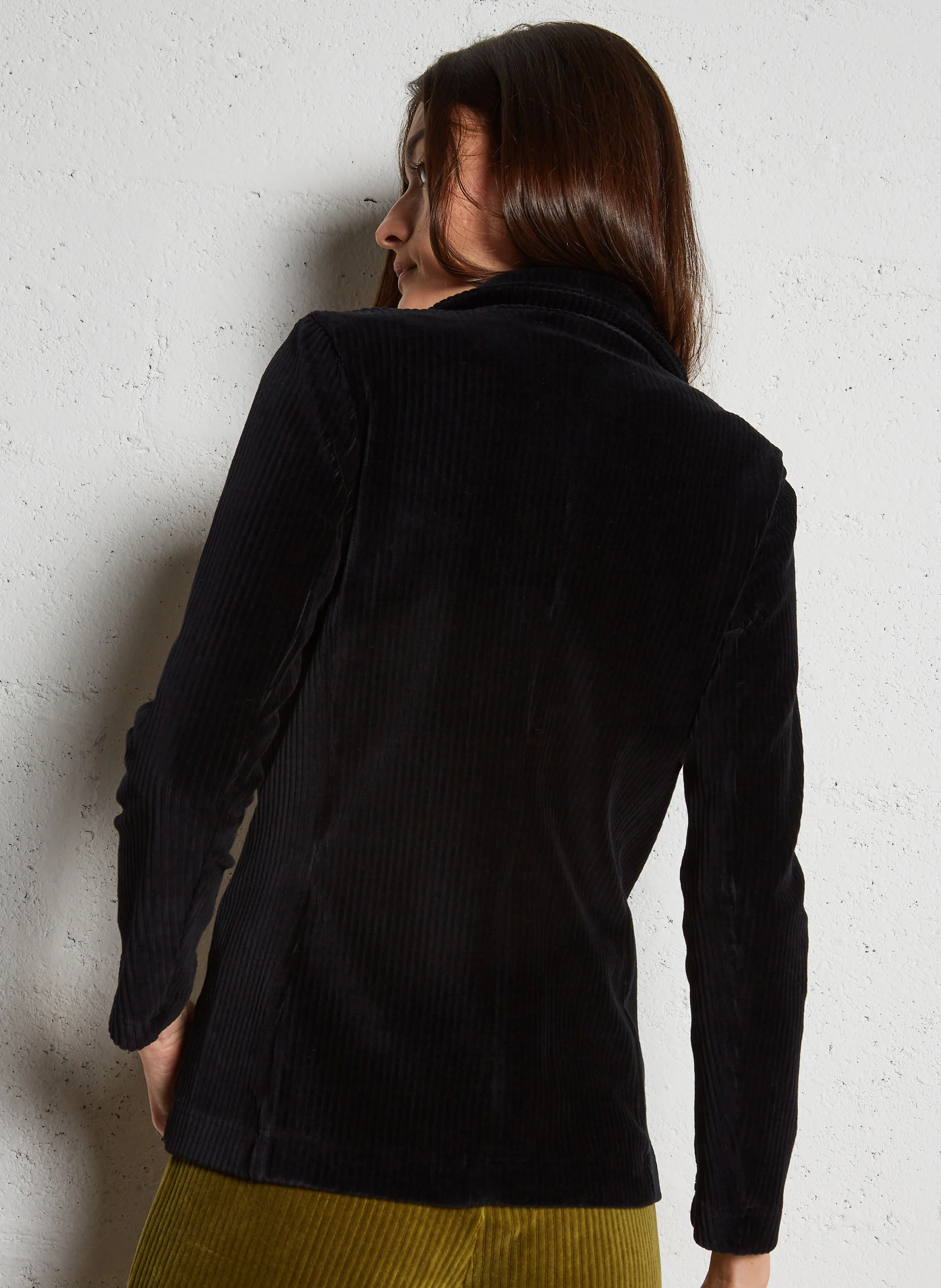 BLazer col tailleur en coton mélangé | Noir