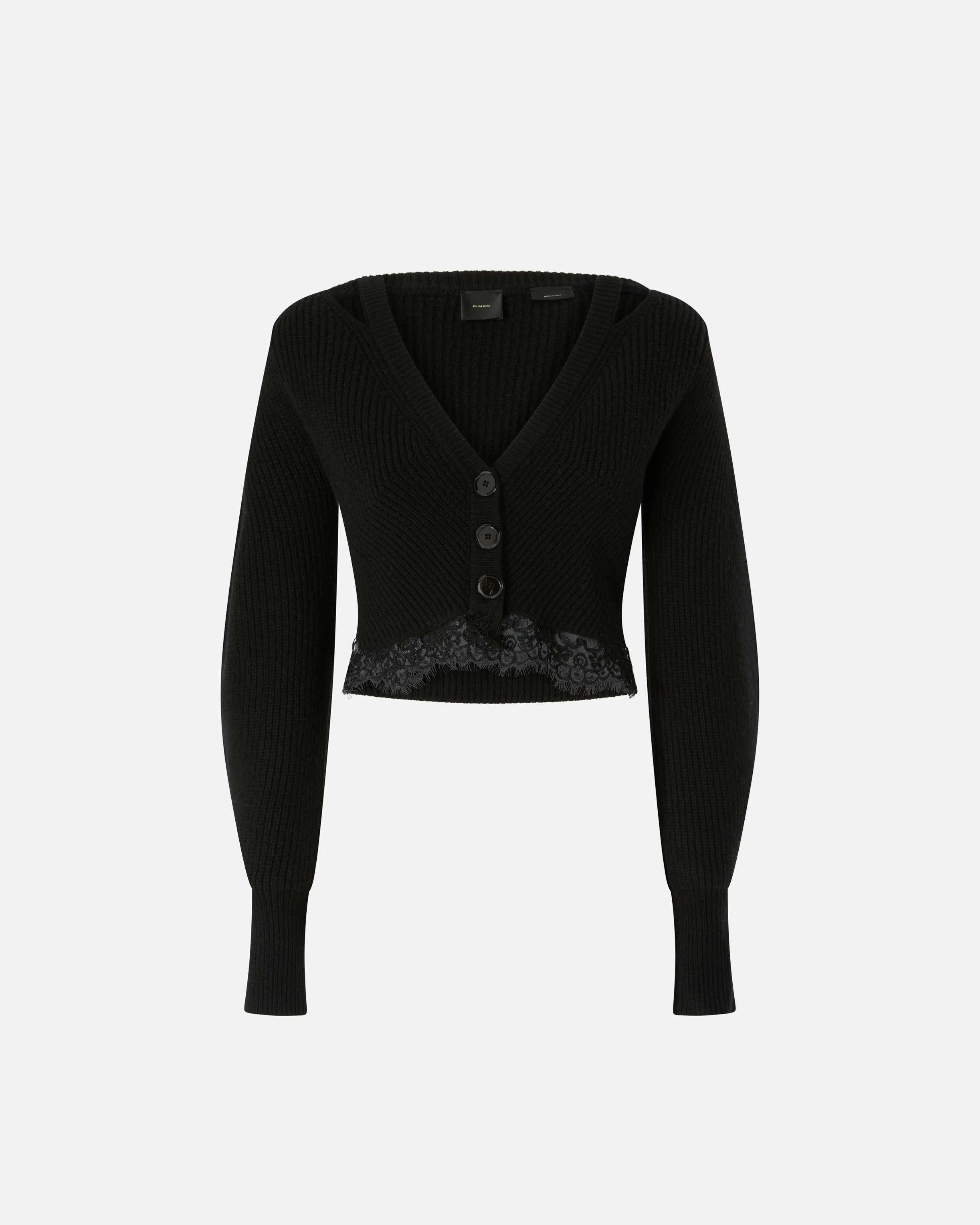 Cardigan court côtelé avec base | Noir