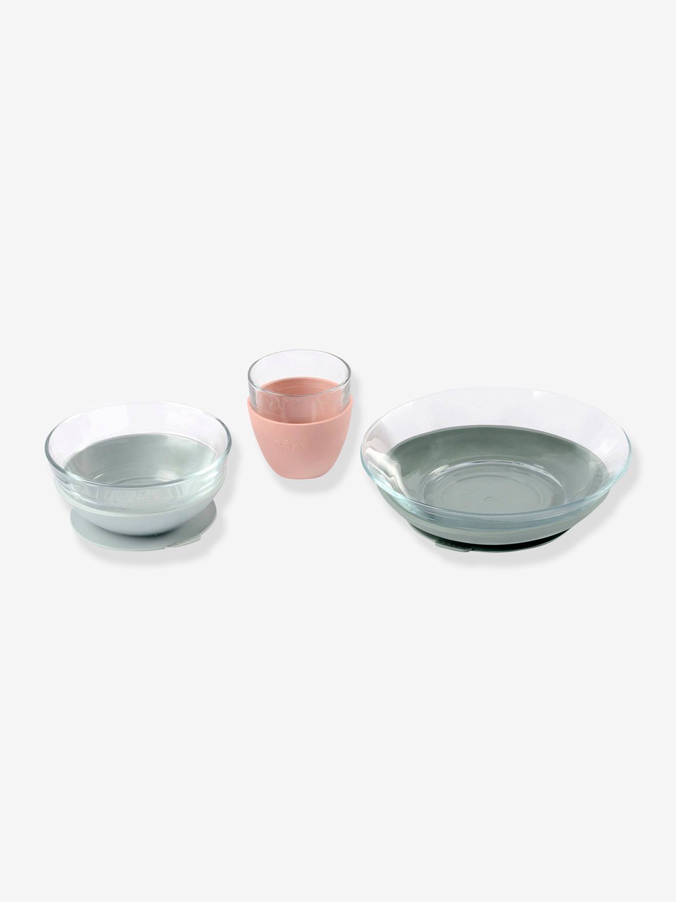 Conjunto de jantar de vidro BEABA X DURALEX, verde médio, liso