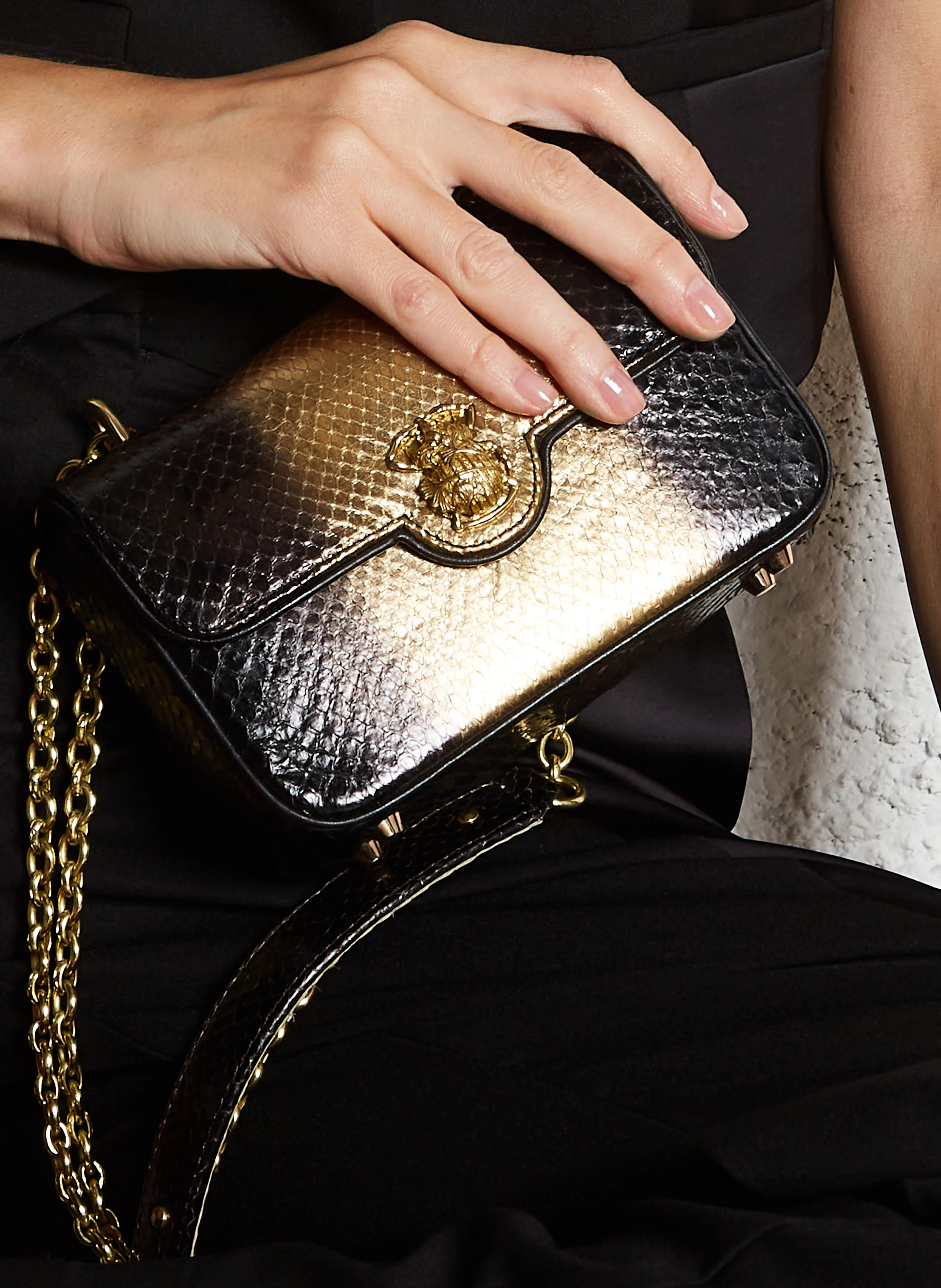 MINI AVA - Sac épaule en cuir de python | Doré