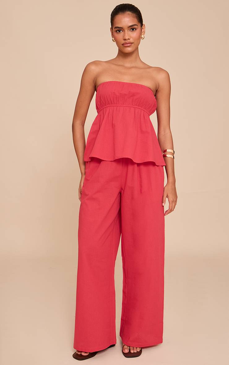 Rouge Tomate Pantalon Fluide À Jambes Larges