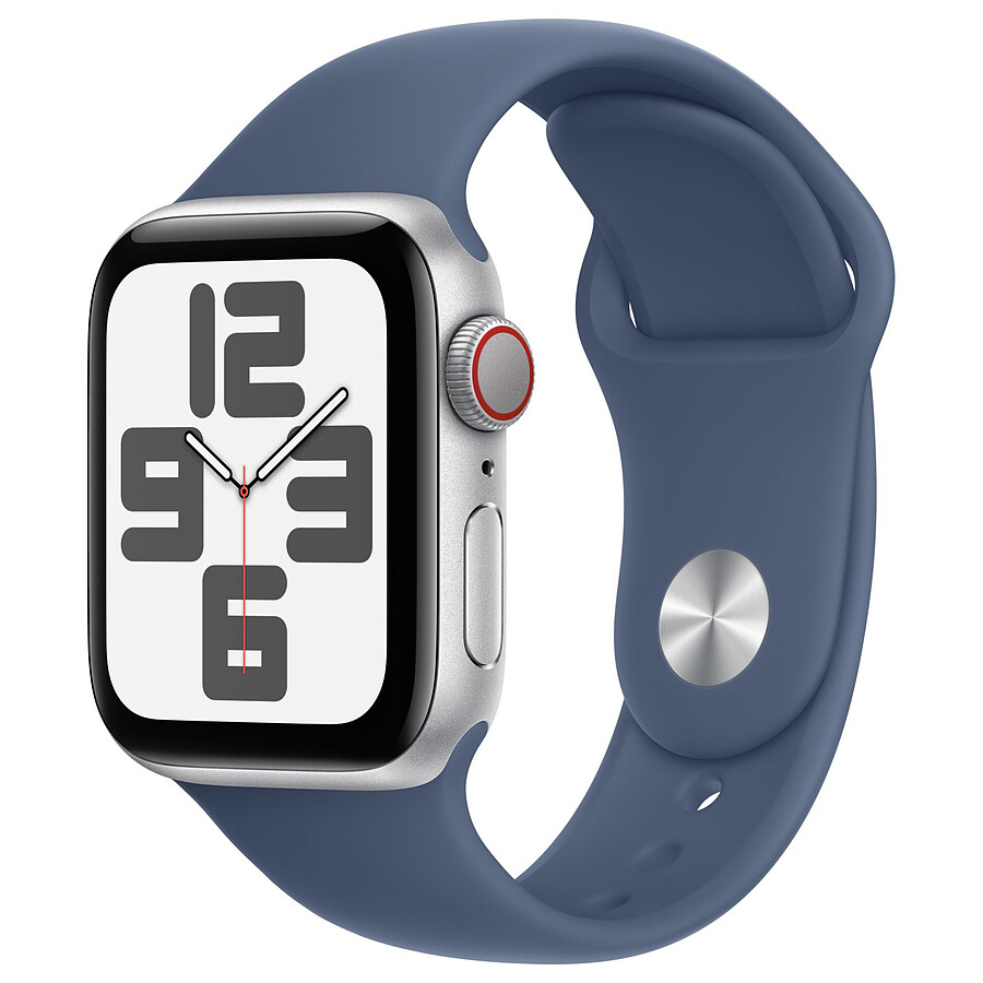 Apple Watch SE GPS + Cellular (2024) - 44 mm - Aluminium Argent - Bracelet Sport Denim S/M