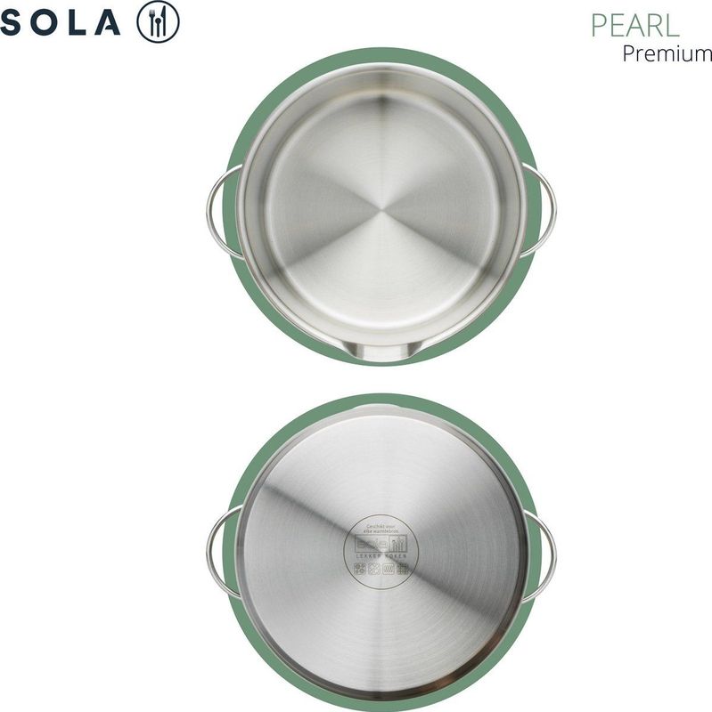 Sola Pearl Pannenset Inductie - 5 Delig - Ø 16,16,18,20,24 cm - RVS Pannen met afgiet - Kookpannen Set - Zilver