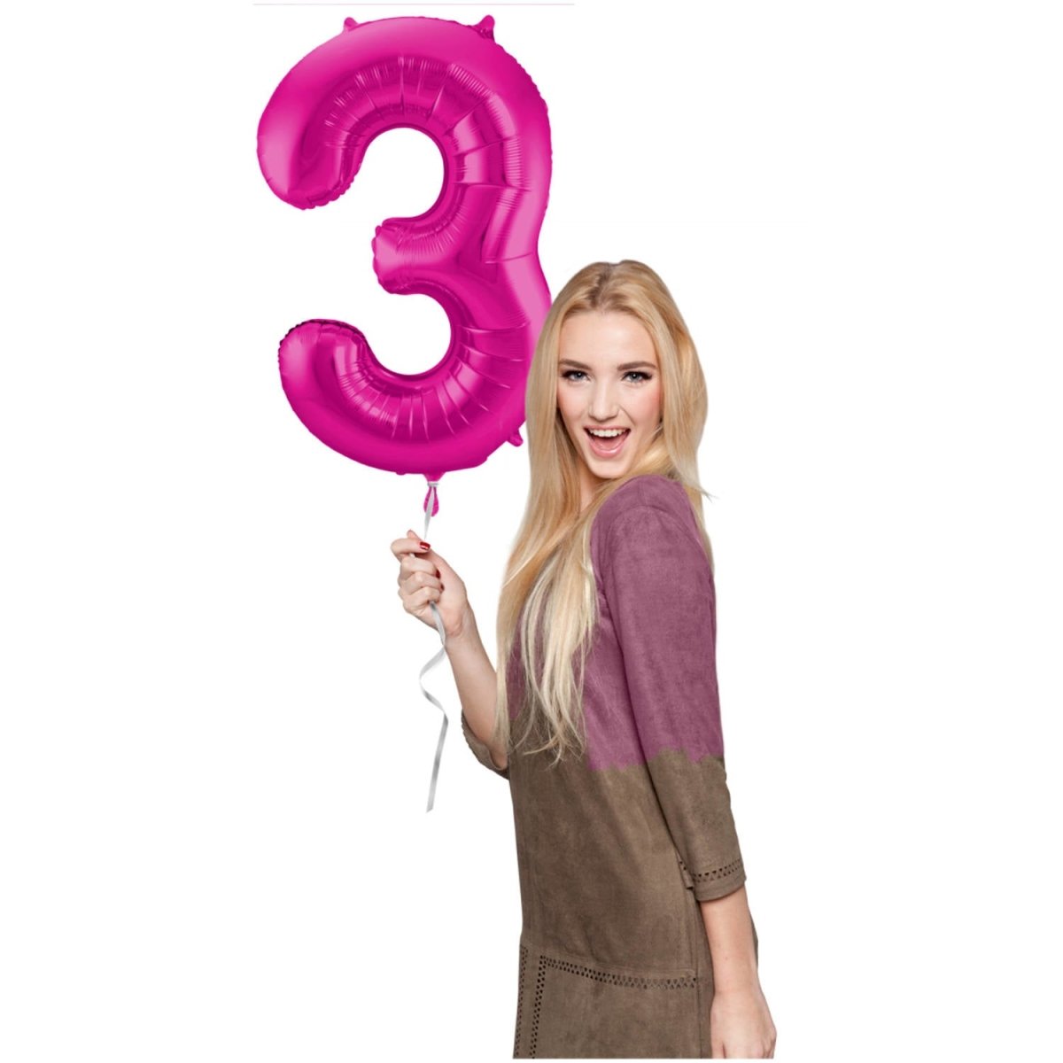 Folie Ballon Cijfer 3 Fuchsia Metallic XL 86cm leeg