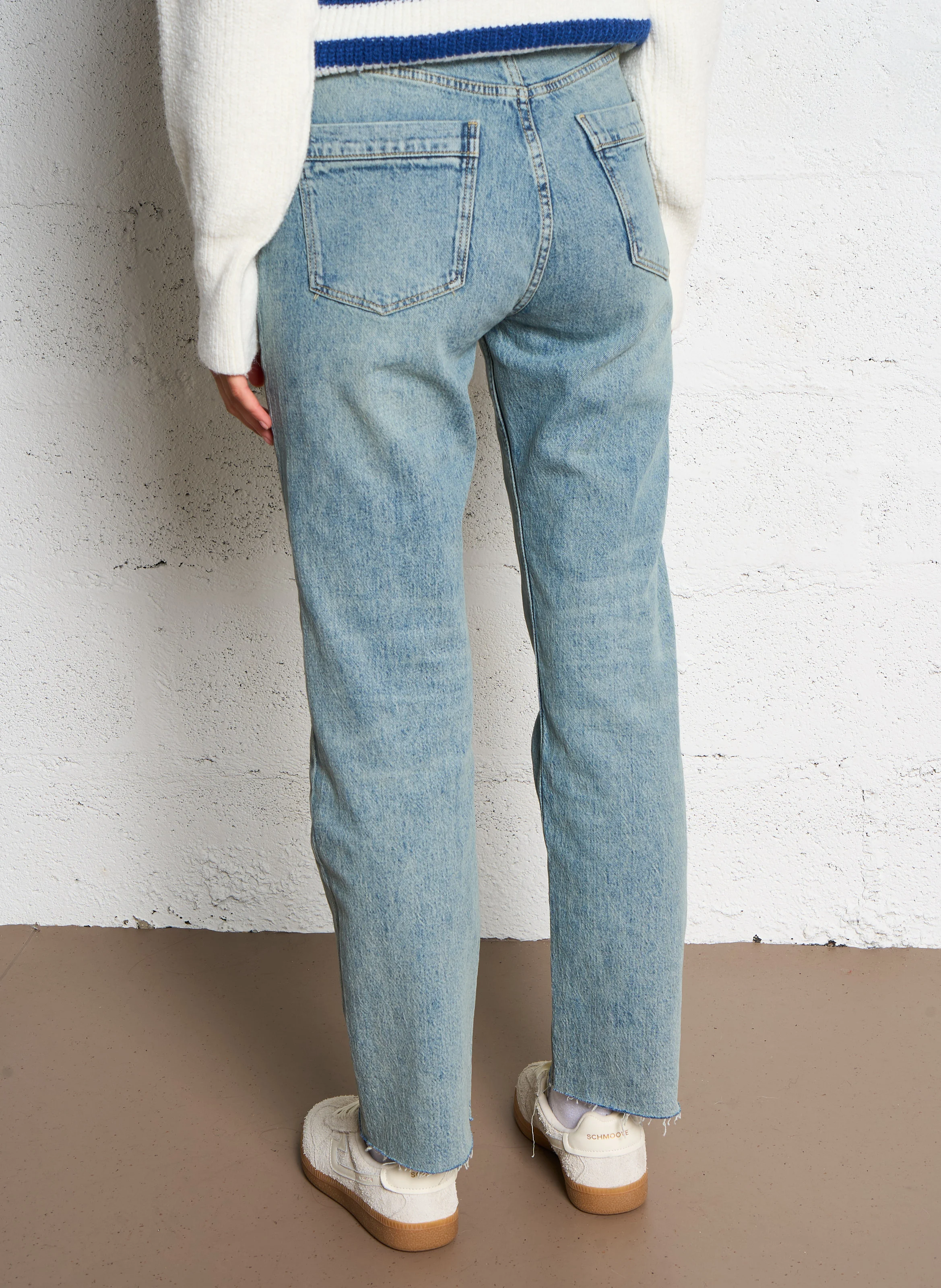 MILO - Jean droit taille haute en coton mélangé | Bleu