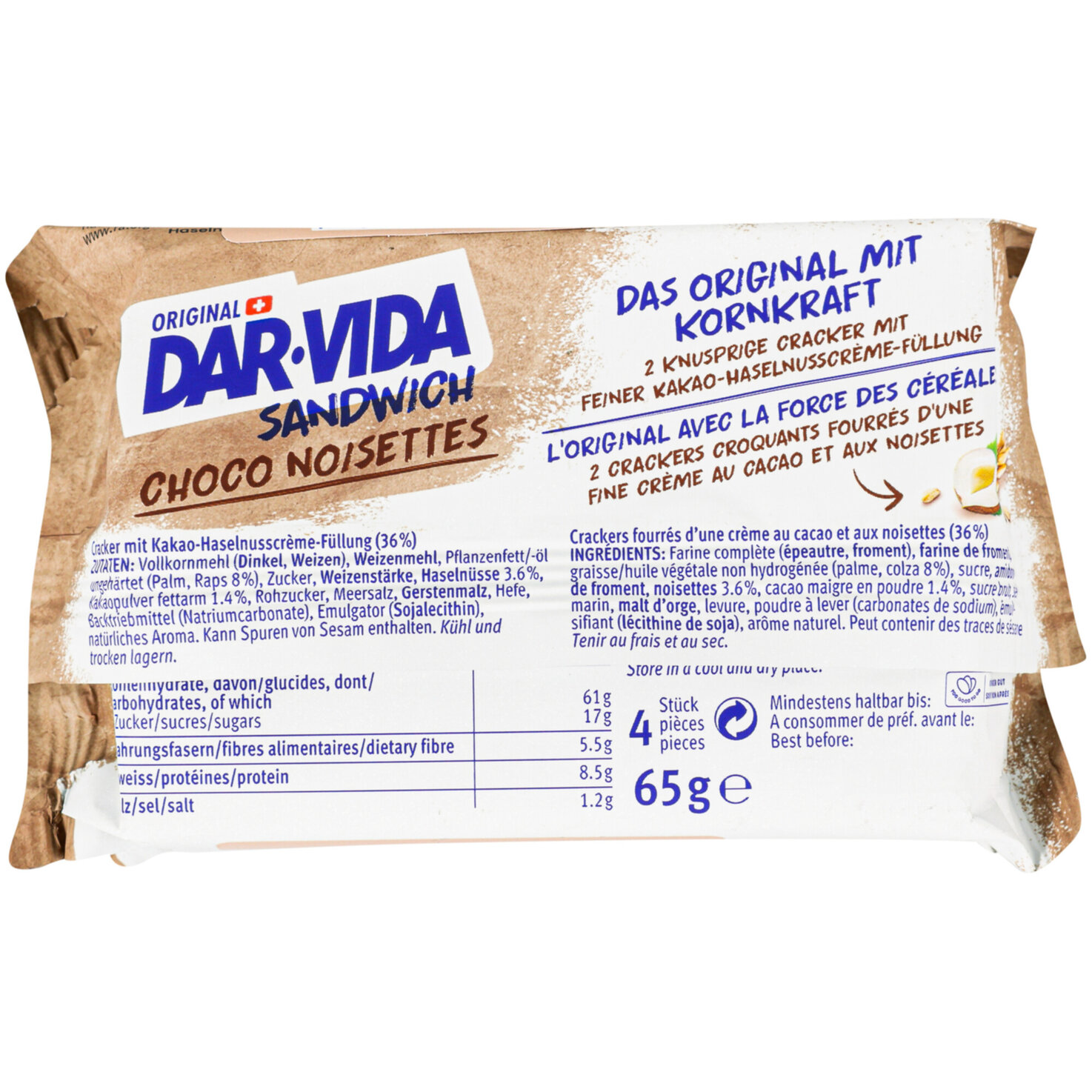 Dar-Vida Sandwich Choco & Noisettes 3 Portionen