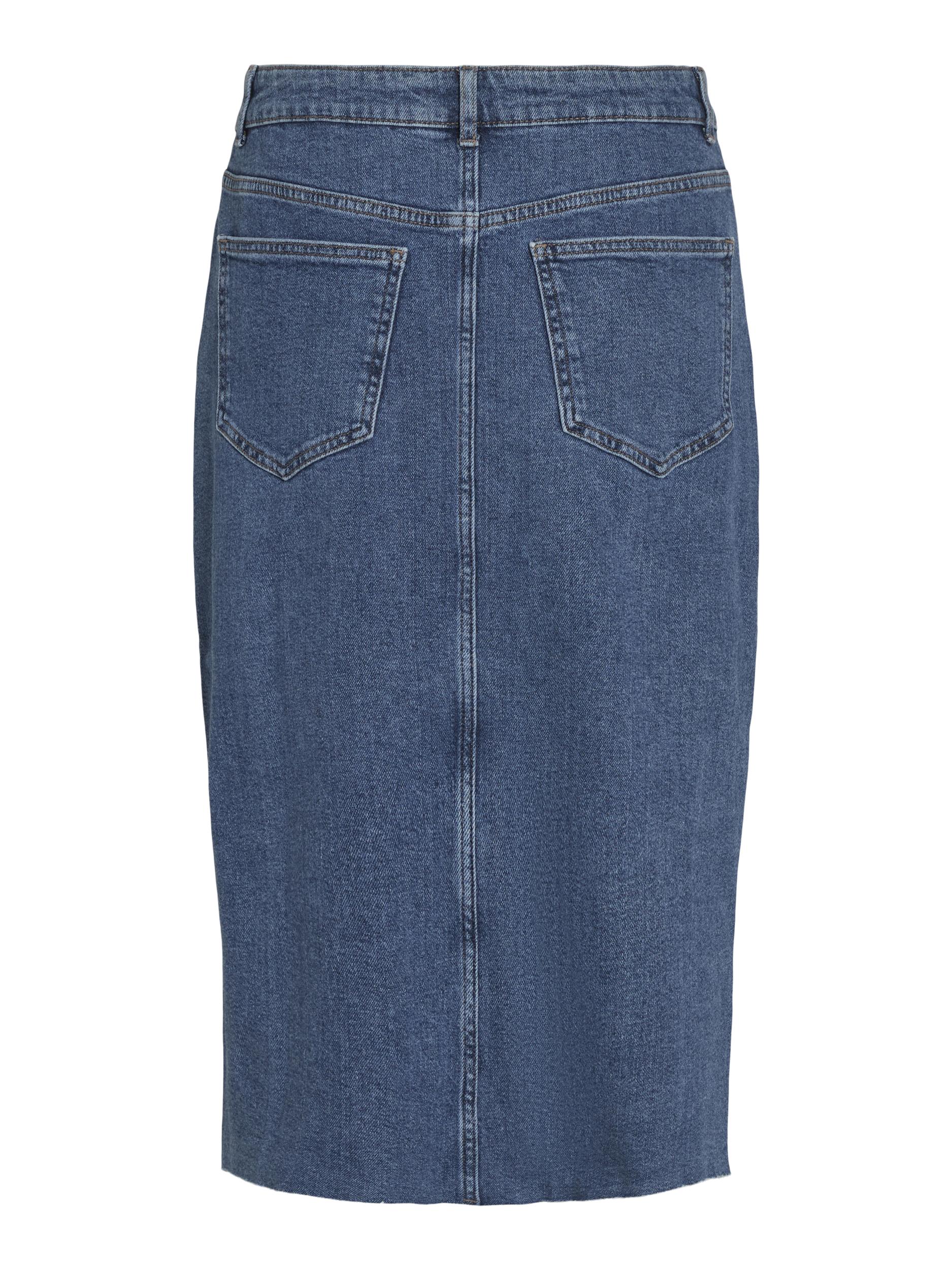 Vila  Visol RW Midi Slit denimnederdel - Medium Blue Denim