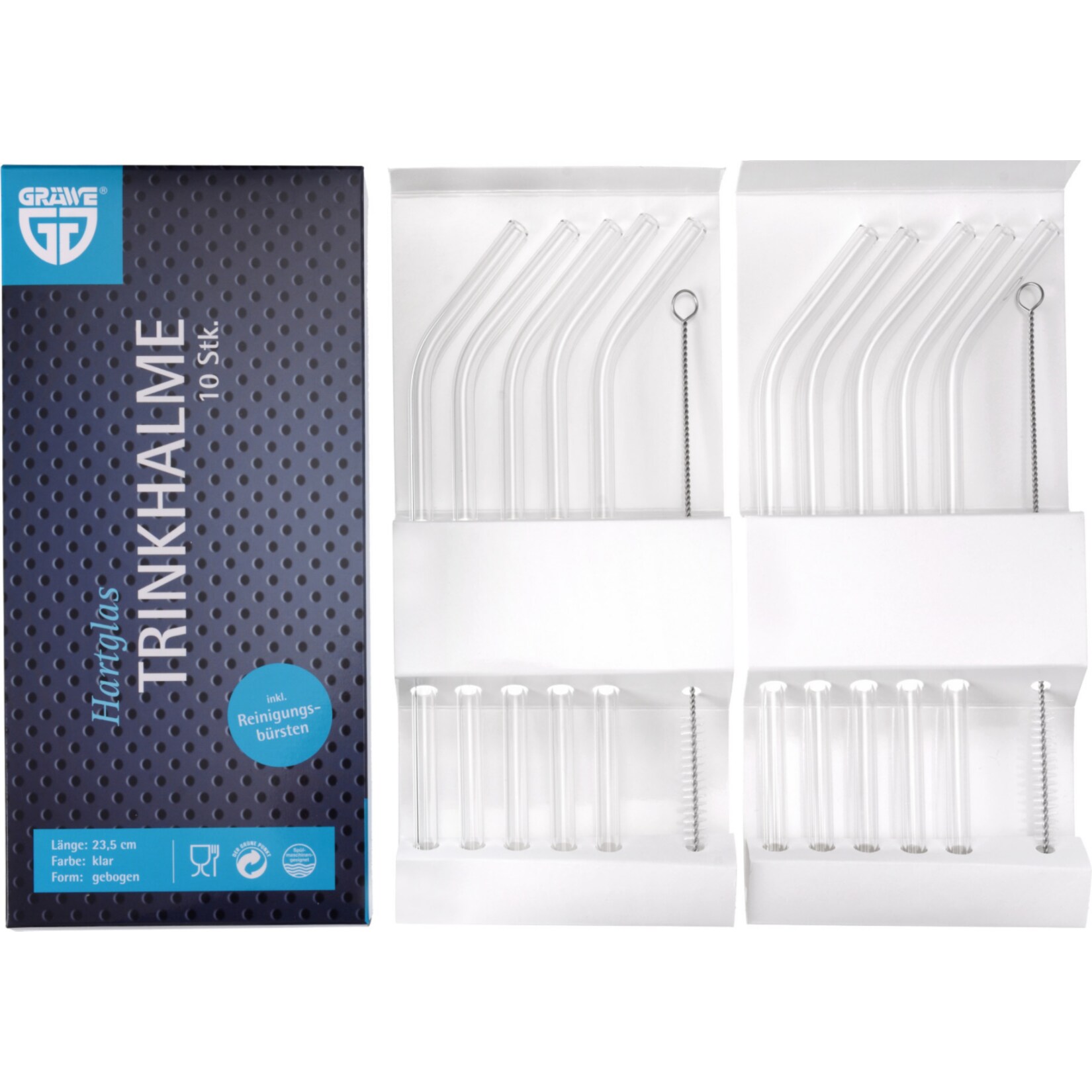 GRÄWE Trinkhalm-Set 12-tlg., Hartglas