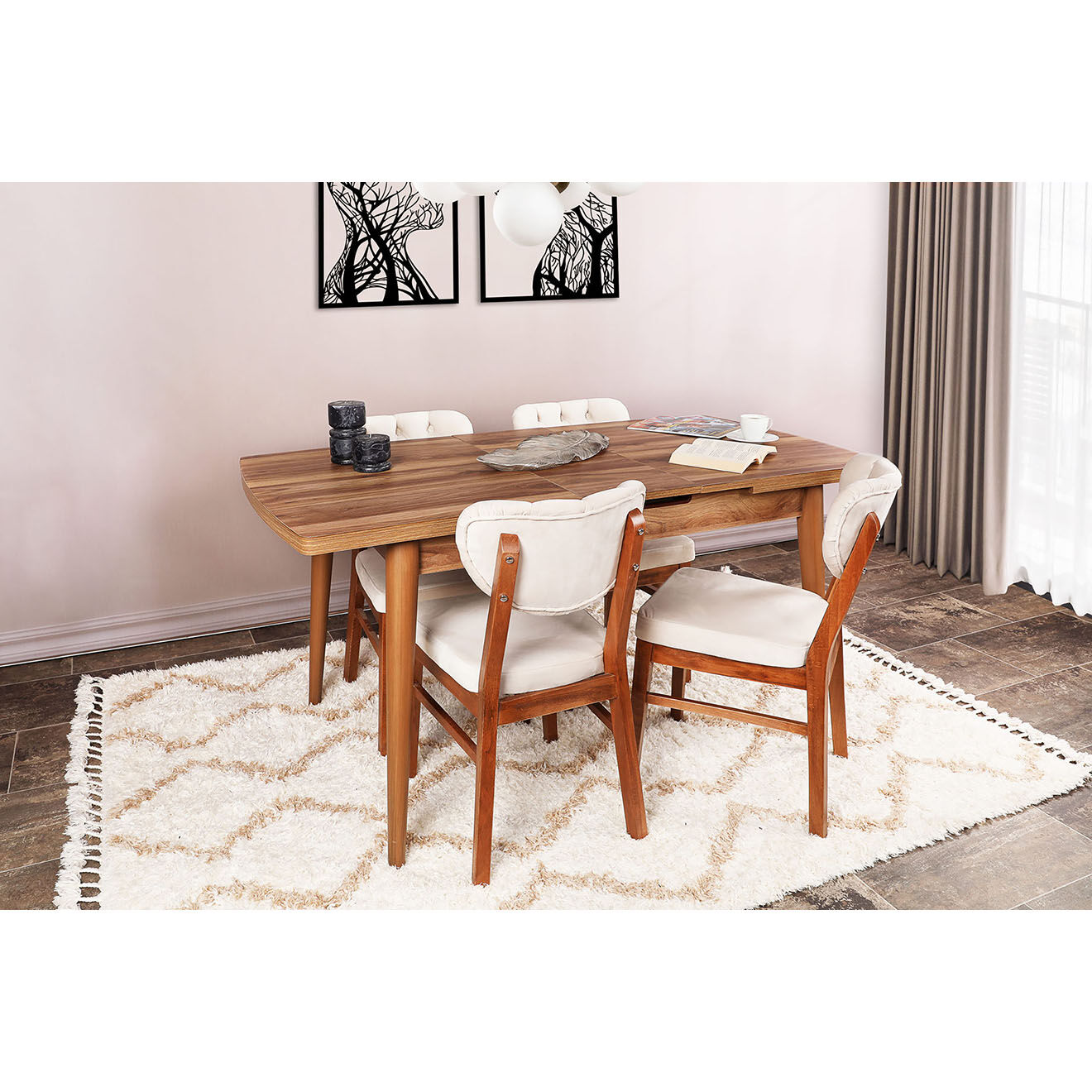 Wooden Art Table à manger Inci marron -130+30x79x80 cm