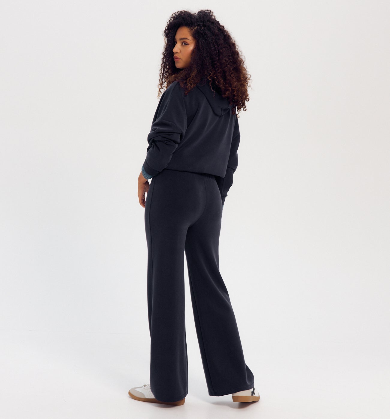 Pantalon large taille haute - MARINE MOYEN