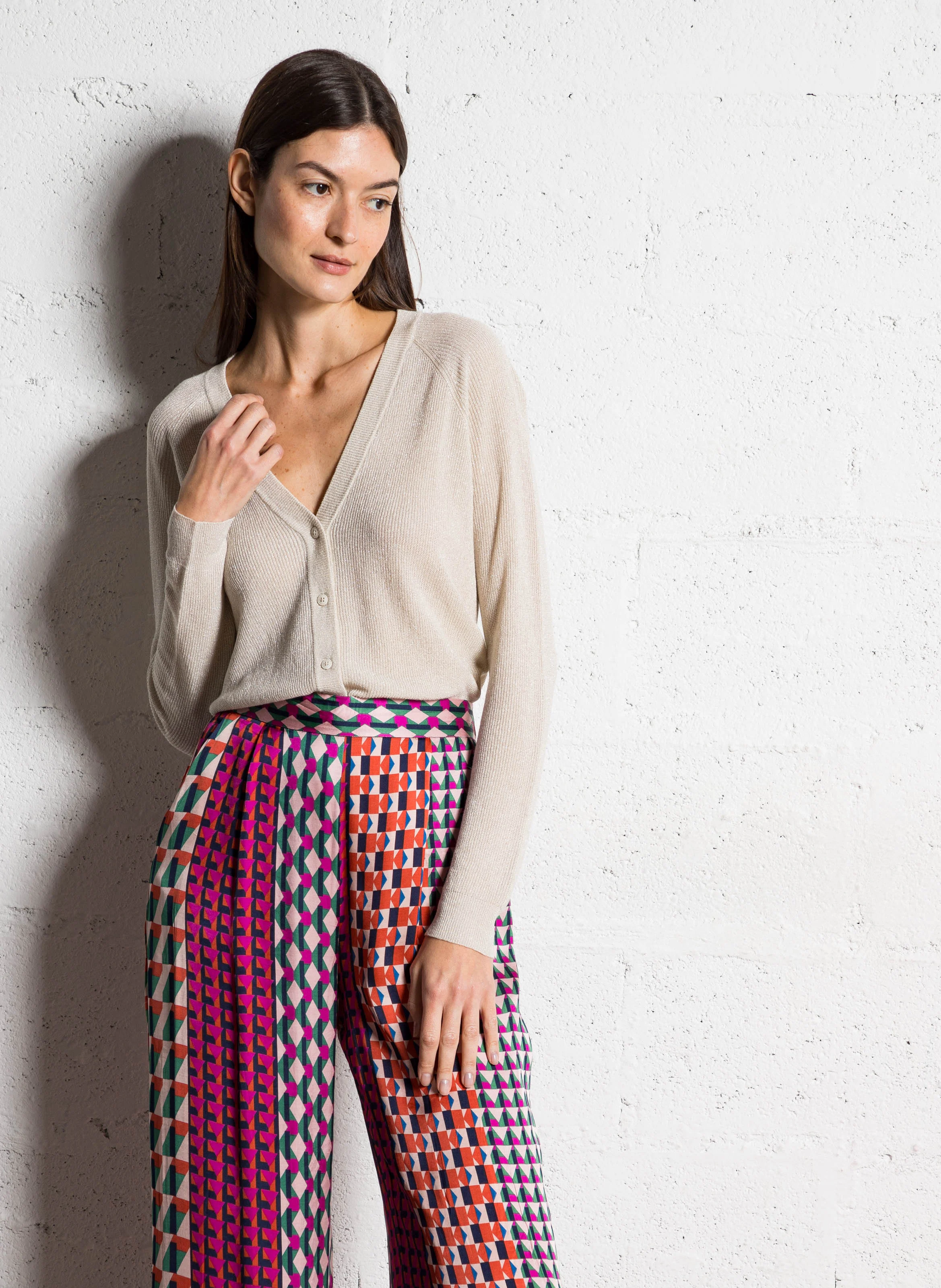 POLETTE - Pantalon droit à imprimé graphique | Multicolore