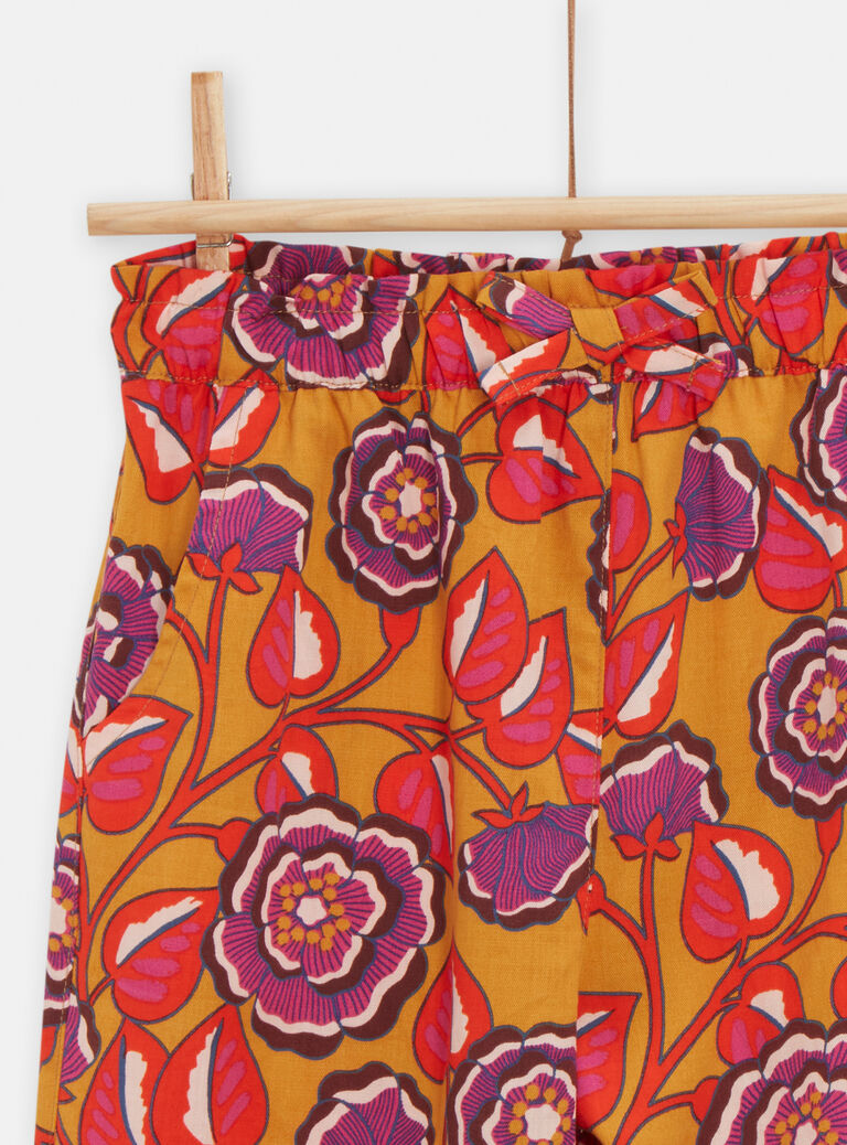 Pantalon fluide jaune à imprimé fleur pour fille