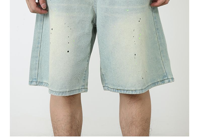 pinkdropper - Mid Rise Dotted Denim Shorts