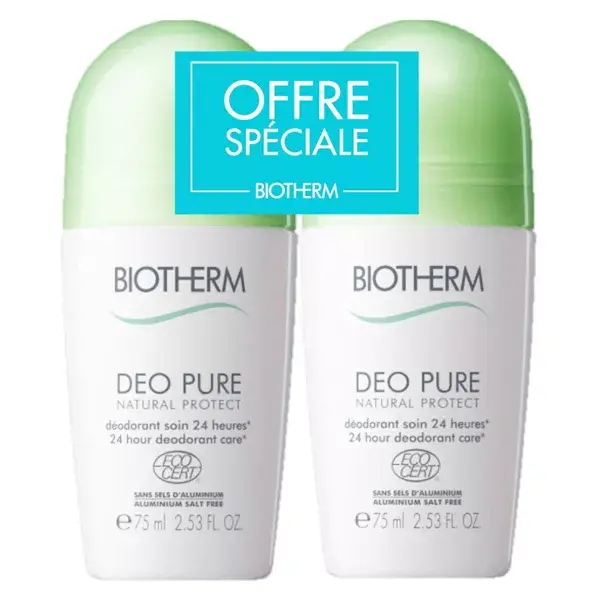 Desodorante Roll-On Orgânico Biotherm Déo Pure Natural Protect 24h, Pacote com 2 x 75ml