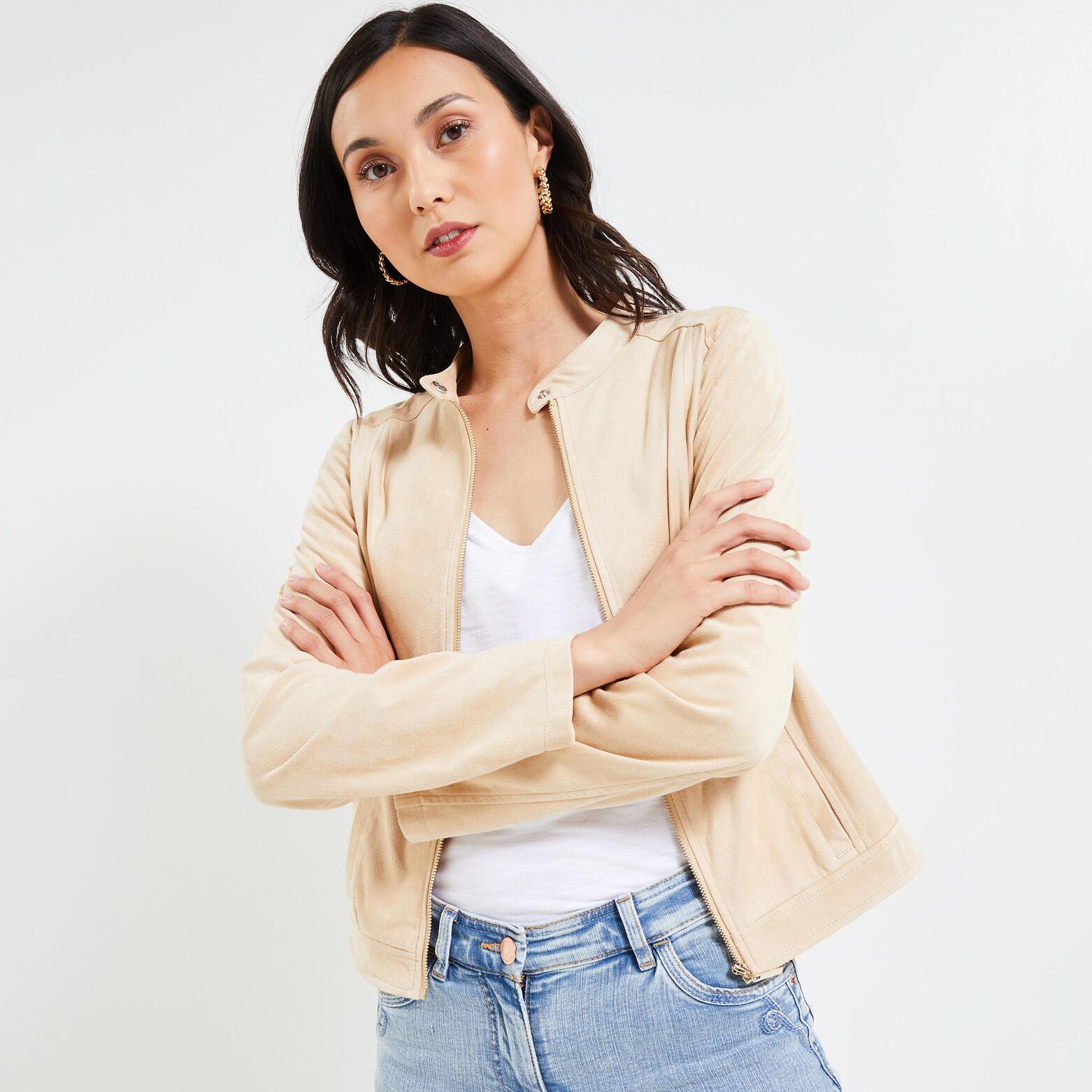 Blouson zippé en suédine