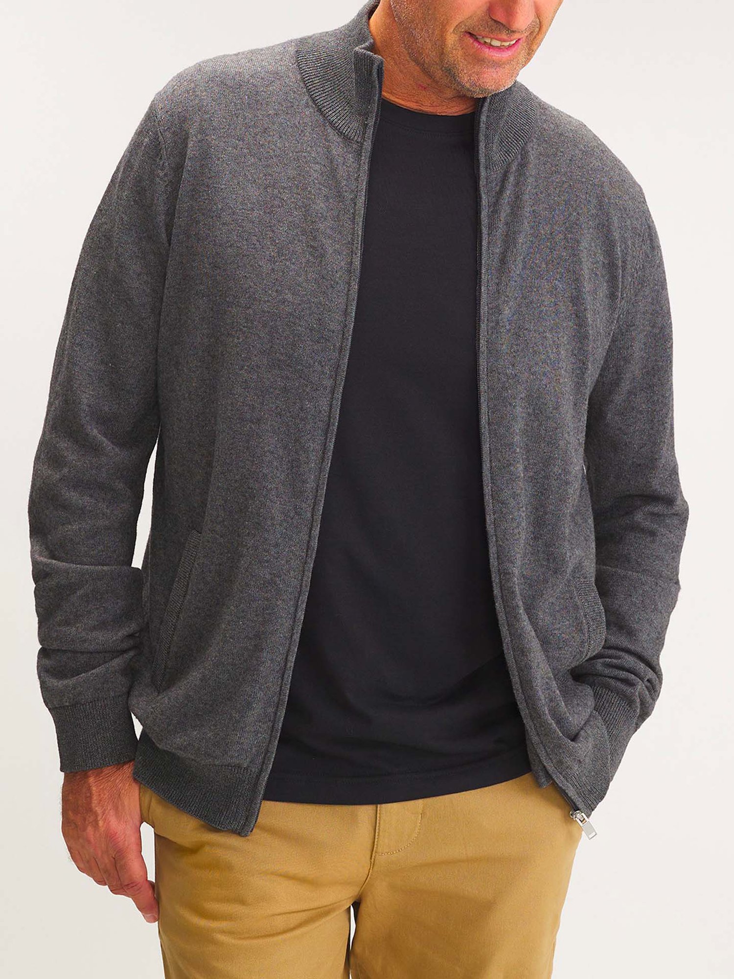 Gilet Homme Zippé Laine Coton Gris