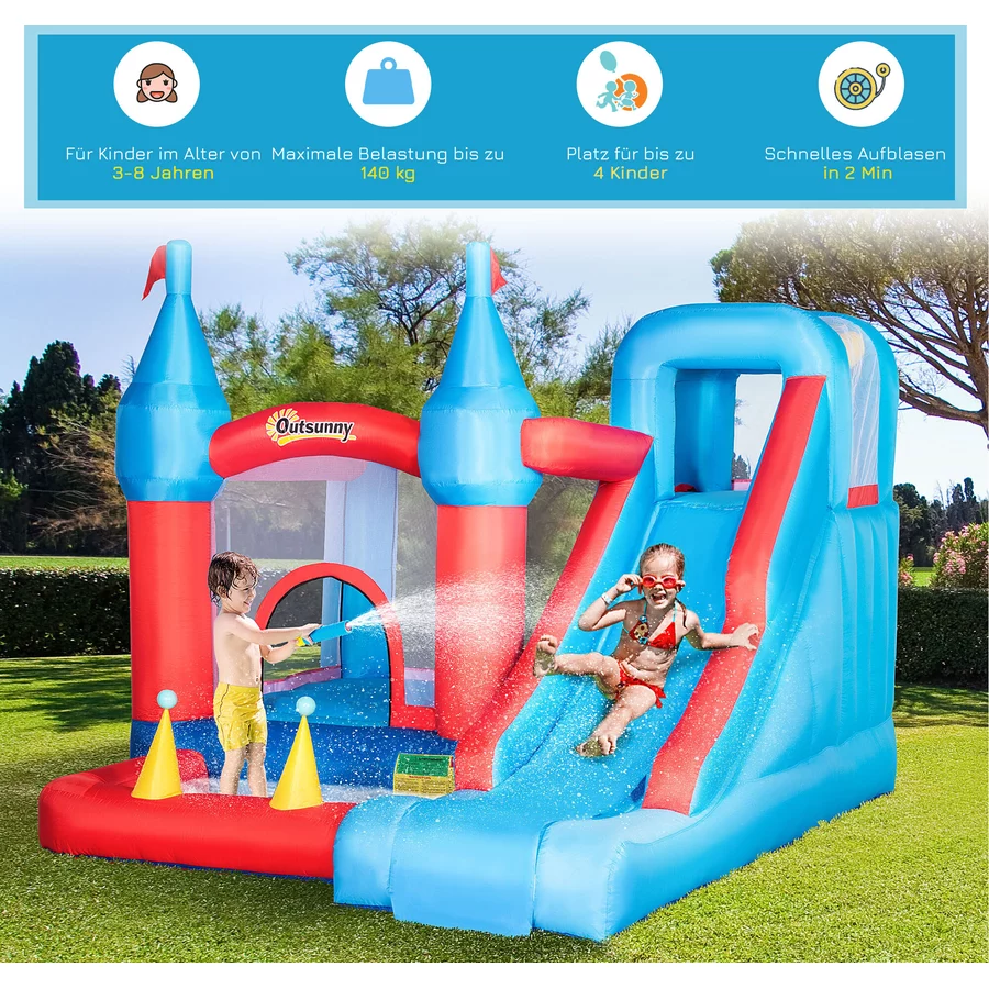 Outsunny Hüpfburg mit Pool bunt