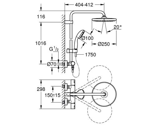 Douchekolom incl. thermostaat GROHE Vitalio Start 250 zwart 266772430