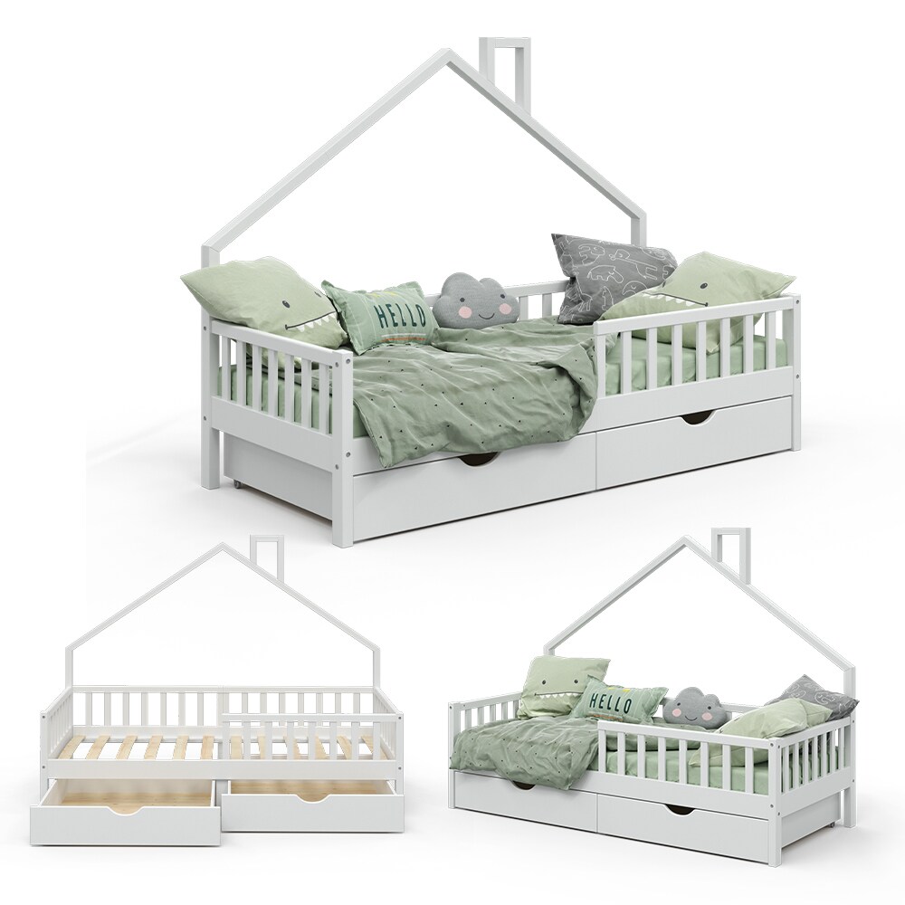VitaliSpa Hausbett Kinderbett Spielbett Noemi 90x200cm Schubladen Rausfallschutz