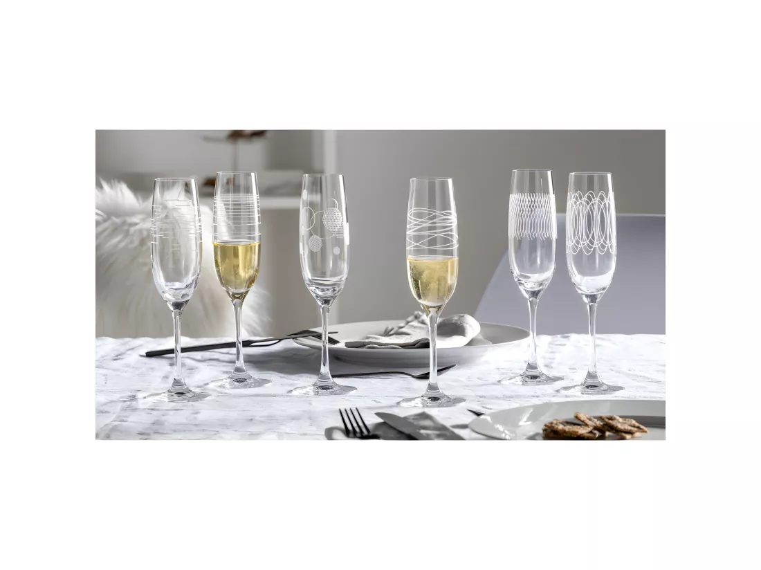 Lot de 6 coupes à champagne gravées 130ml Transparent Leonardo