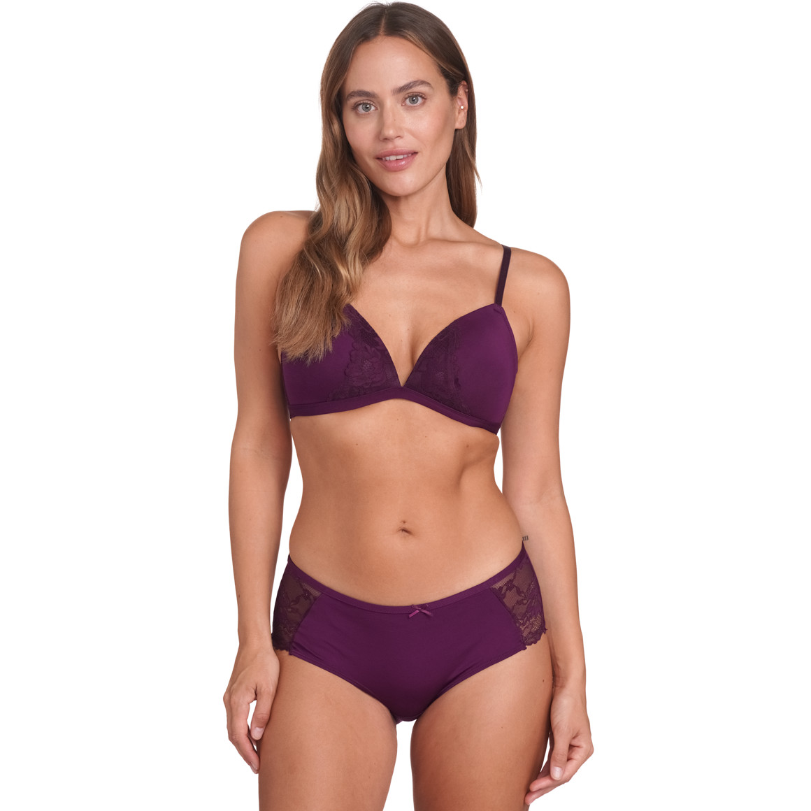 Gina Benotti 2 Damen Pantys mit Spitzeneinsatz rosa / dunkellila
