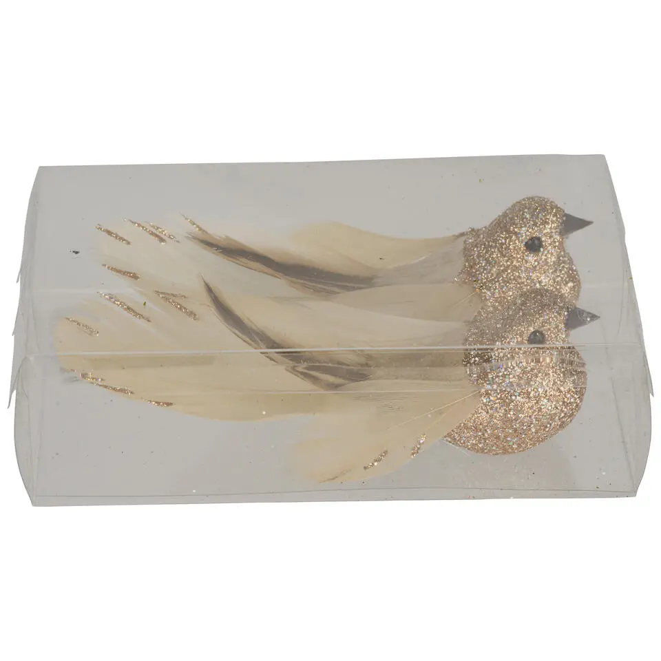 Cosy @ Home Kersthangers - vogel - champagne - 2 stuks - 11 cm