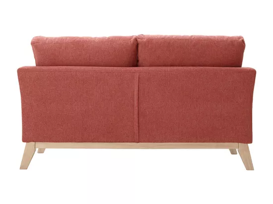 Canapé scandinave déhoussable 2 places en tissu effet velours texturé terracotta et bois clair OSLO