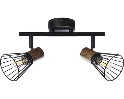 Plafondspot, 2-lichts, HxL 18x39 cm, donker hout/zwart/mat