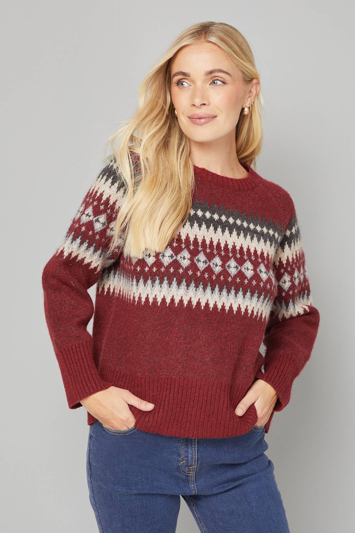 Wallis synthétiquell Col Rond Fairisle Petite Taille