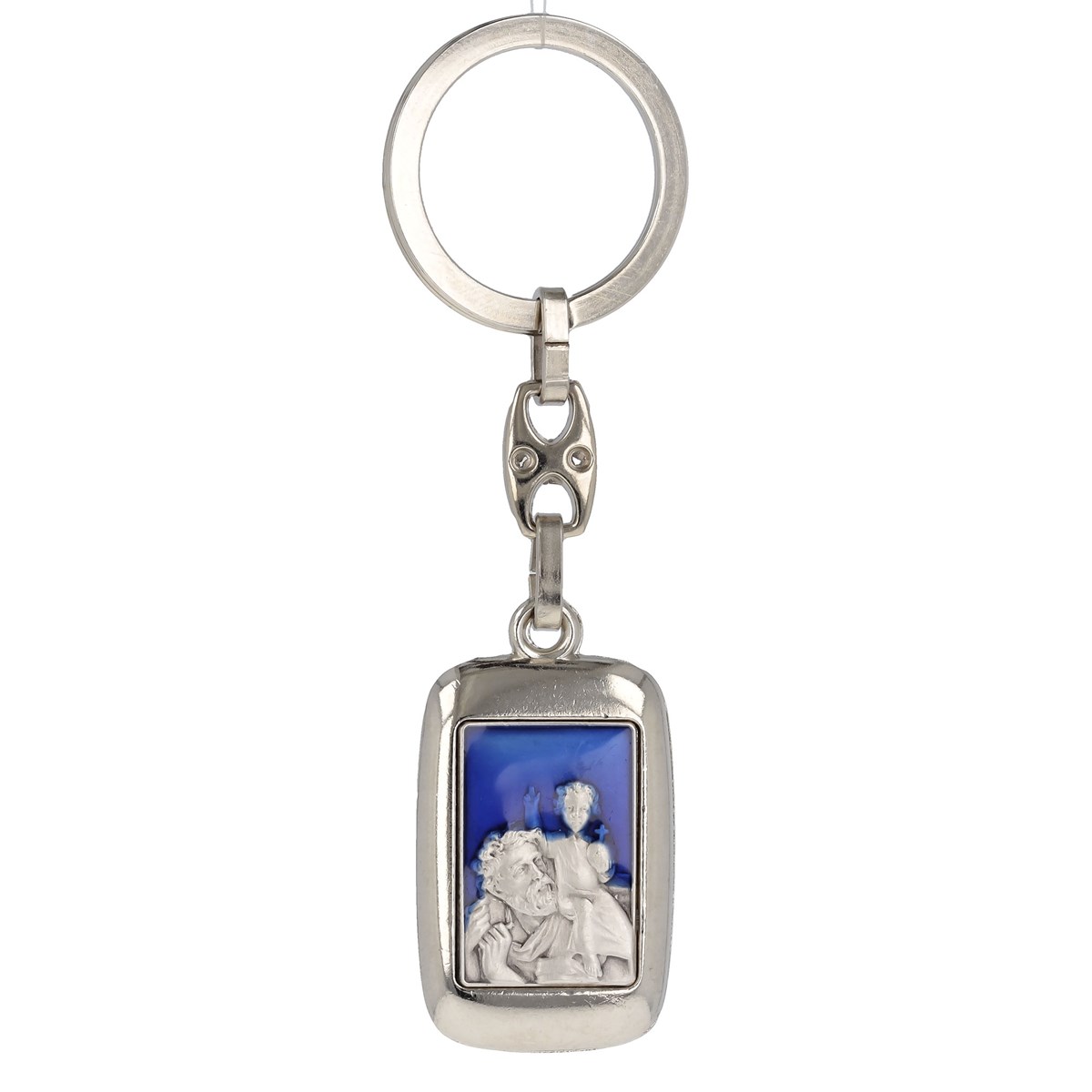 Porte clé métal saint Christophe émaillé bleu