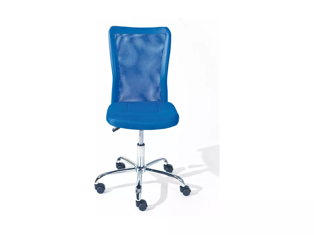CLIDE - Chaise de Bureau Enfant Tissu Bleu et Pieds Chromés