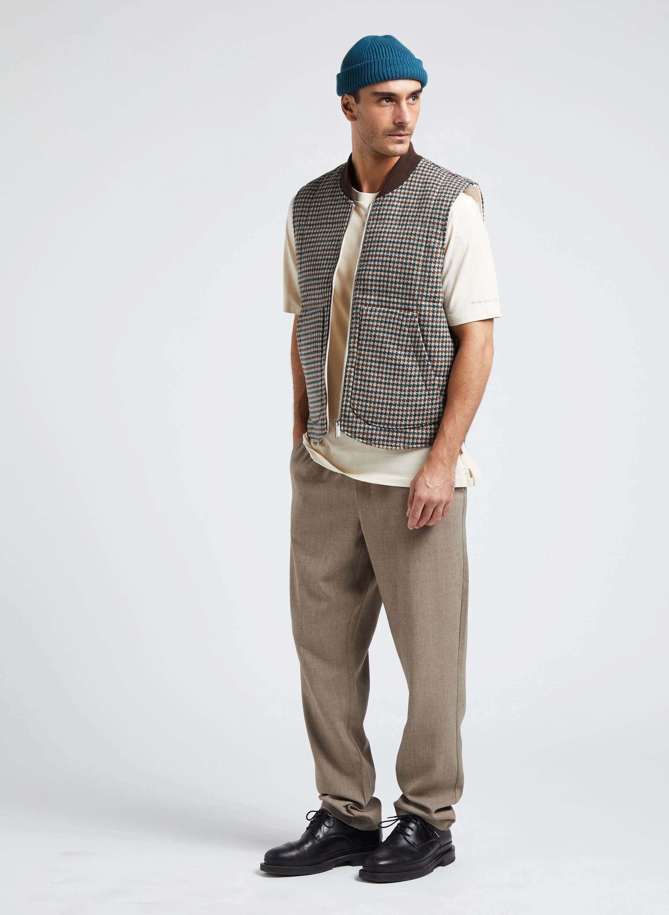 MICHAEL - Veste col rond à motif pied de poule en laine mélangée | Multicolore
