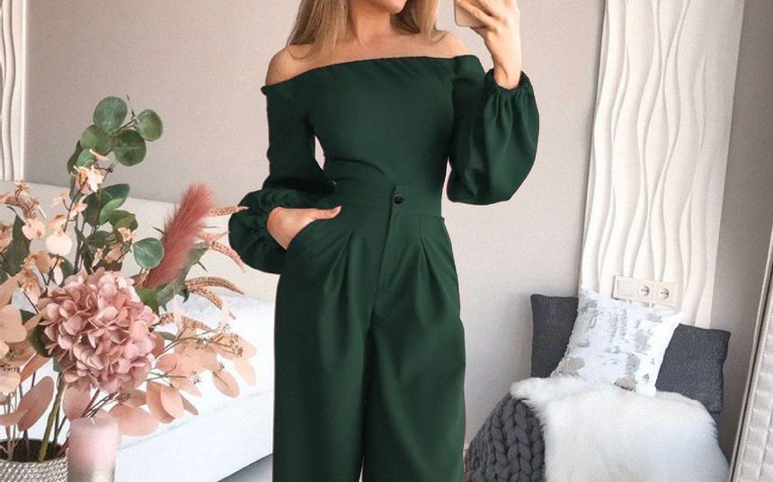 Grizelda - Off-Shoulder Jumpsuit met Wijde Pijpen