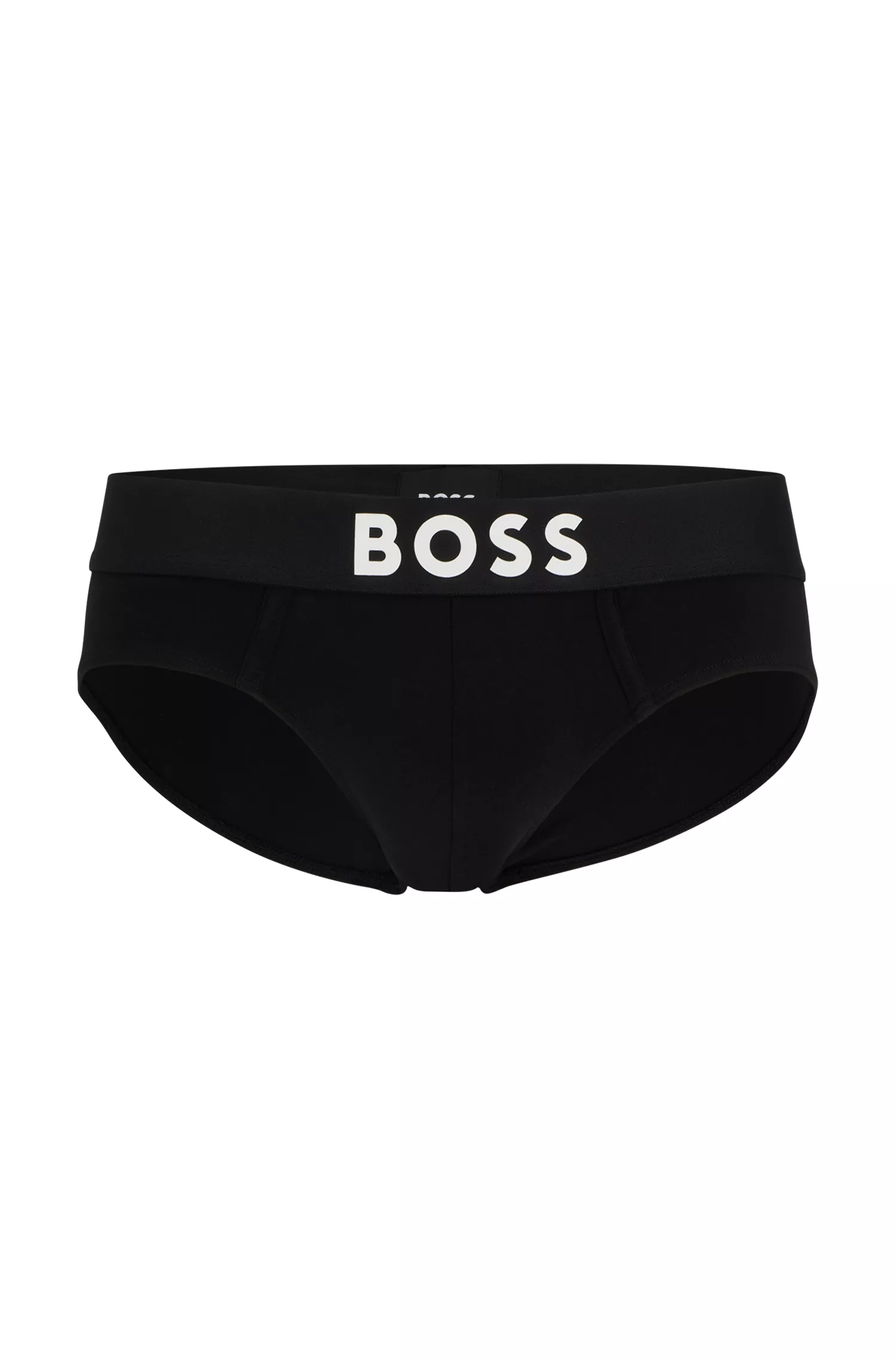 Cueca BOSS preta de cintura baixa em algodão elástico com cós com logotipo.