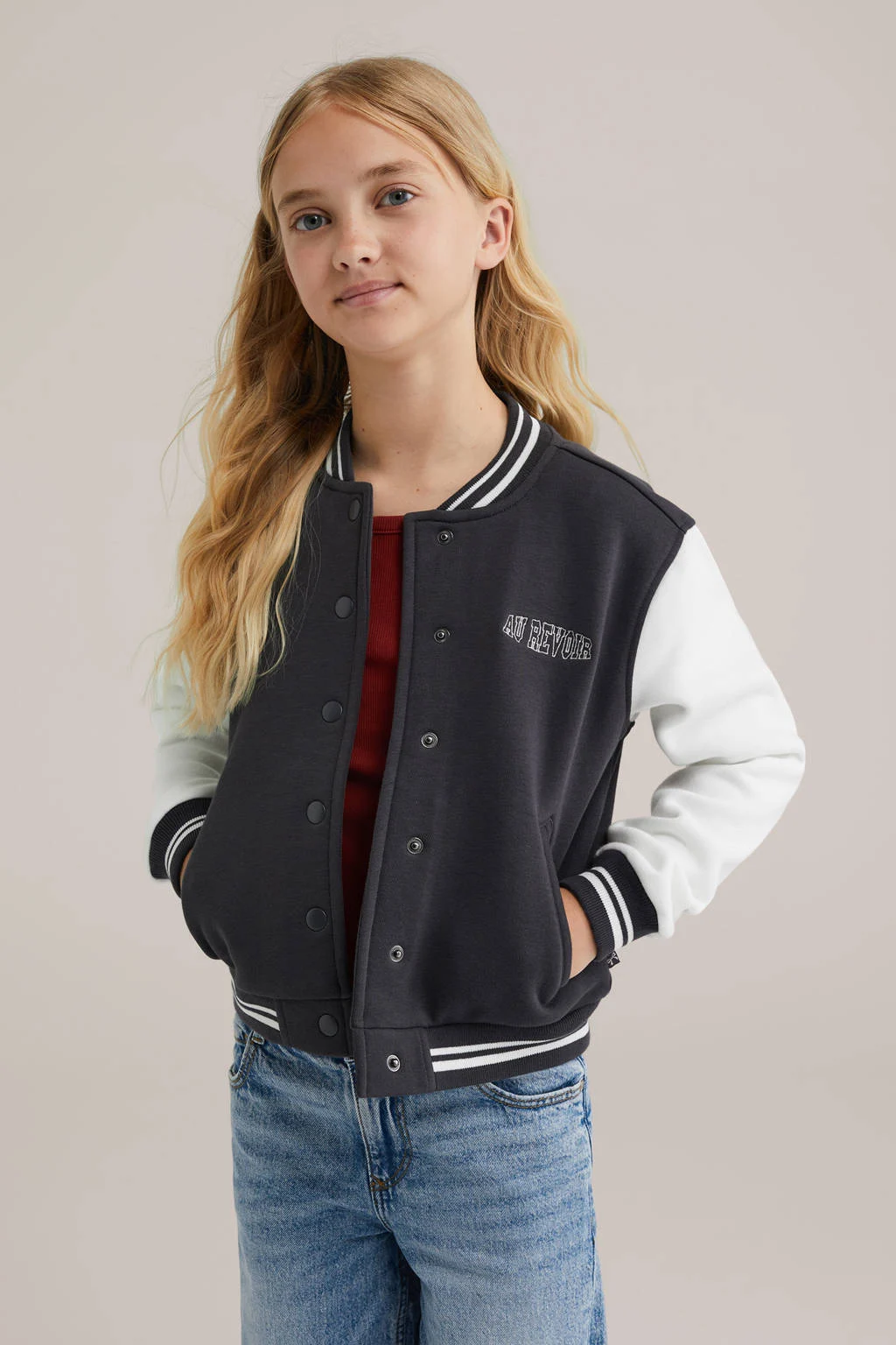 WE Fashion bomberjasje antraciet/wit