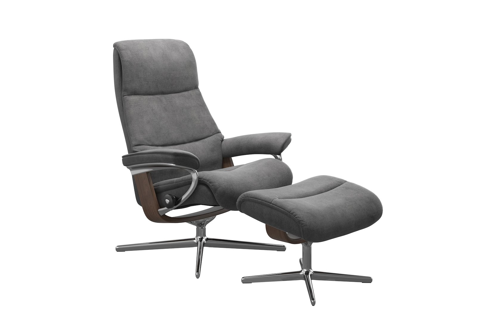 View (M) lenestol med krakk Tekstil Magnolia Light Grey - Cross Chrome - Wengebeiset