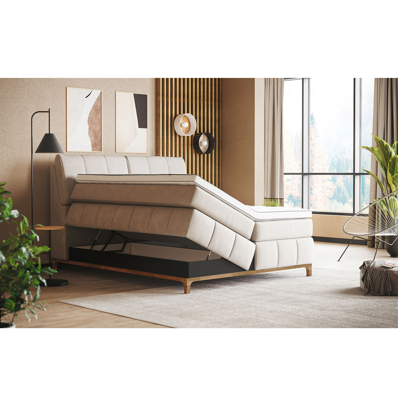 Boxspringbett - light grey - H3/4 - Bettkasten - 180x200 cm