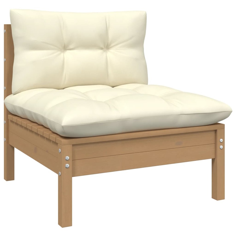 Salon de jardin meuble d'extérieur ensemble de mobilier 13 pièces avec coussins marron miel bois de pin