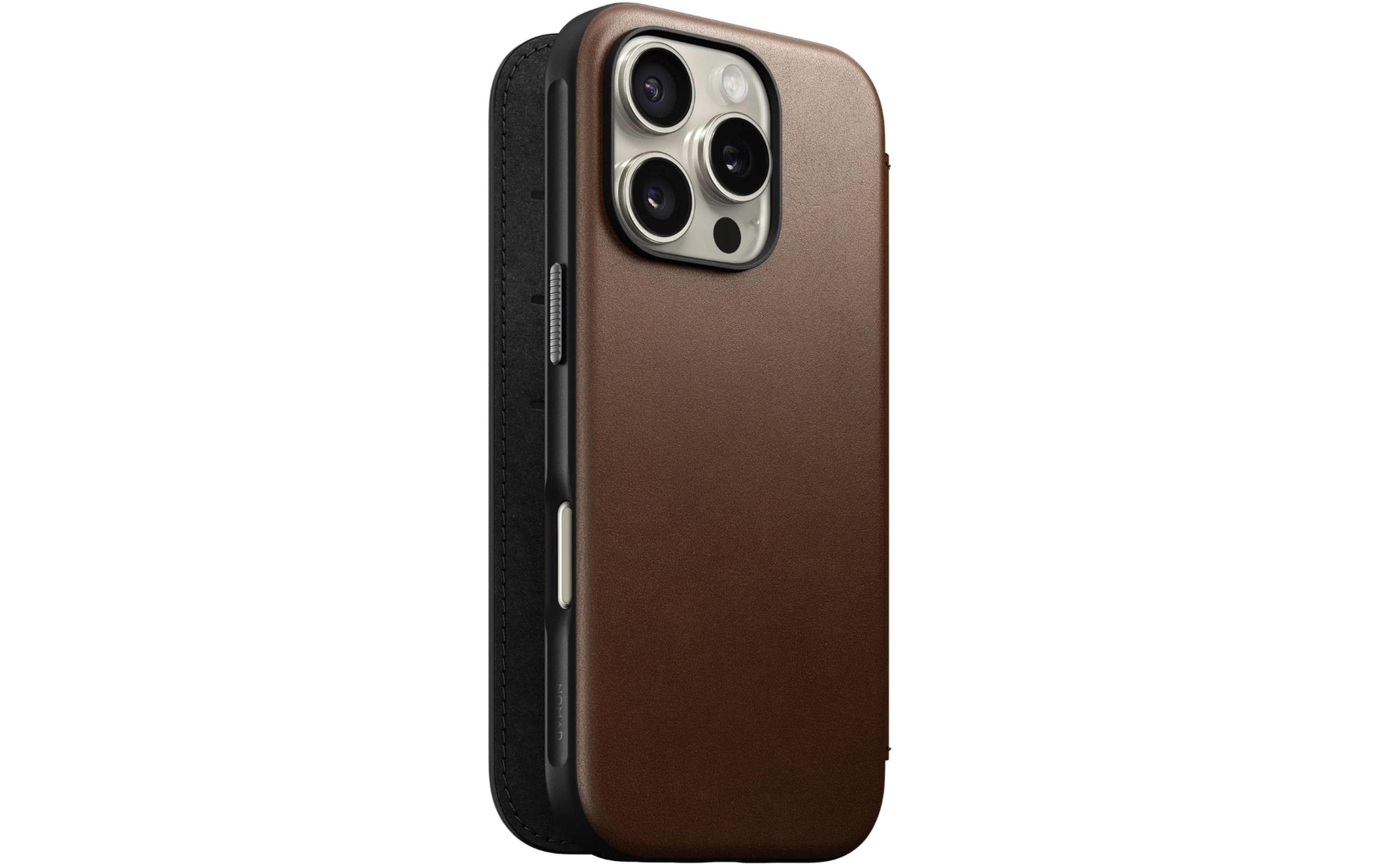 Book Cover Modern Leather iPhone 16 Pro BraunModernes Leder Folio für das Apple iPhone 16 Pro