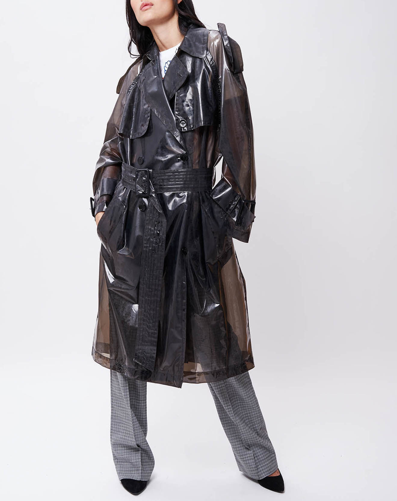 John Galliano Trench Emma transparent marron foncé